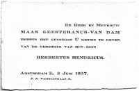 Geboortekaartje H.H. (Bert) MG (1927)
